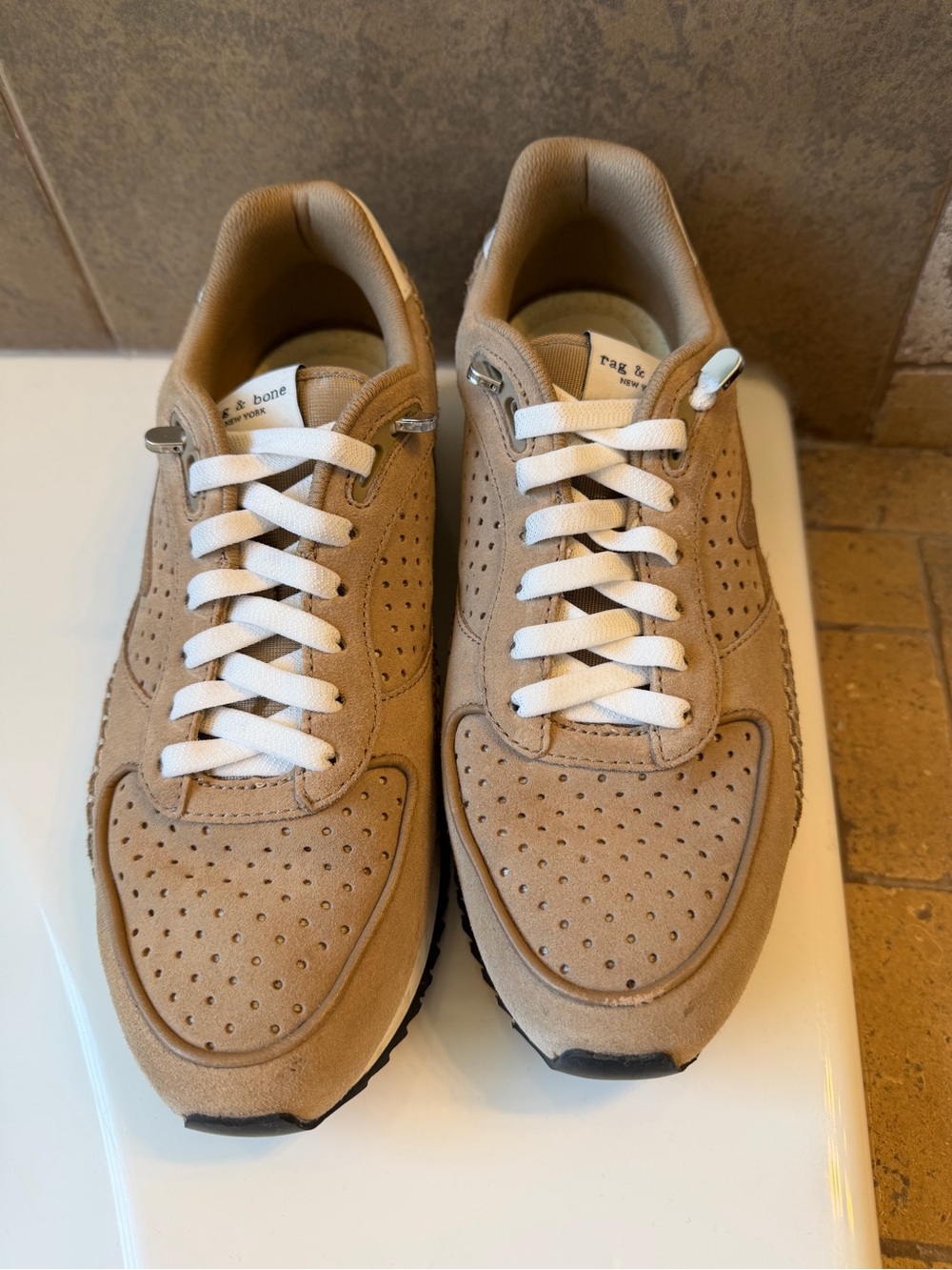 Rag & Bone RB Drift Runner Sneakers in Taupe with White Laces - Picture 3 of 5